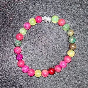 Hand crafted green/red Tourmaline Bracelet w/ Elephant. - FREE gift w/ purchase
